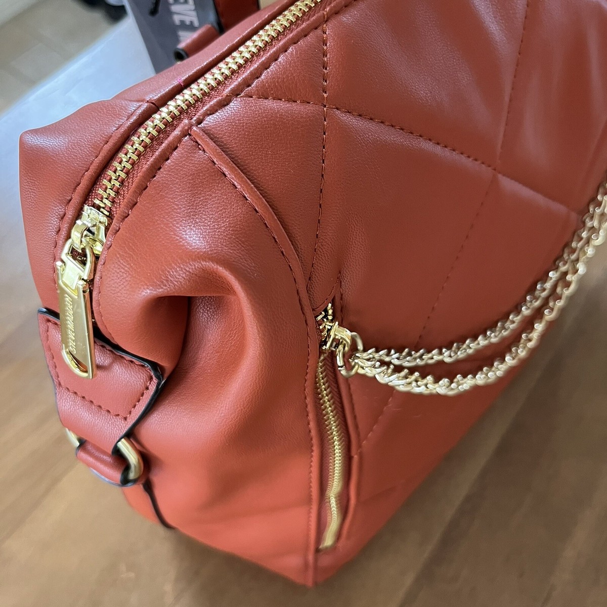 Steve Madden Quilted Orange Backpack NWT Steve Madden Pumpkin Orange Quilted Backpack With Gold  main image 4