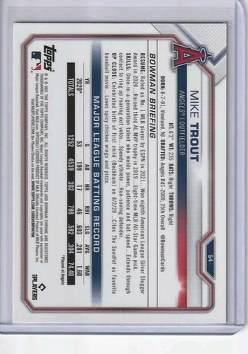 2021 Bowman Chrome - #54 Mike Trout - Picture 2 of 2