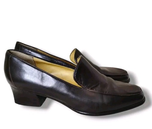 Vintage Kenneth Cole Leather Loafers Womens Size 9 Brown Slip On Heeled