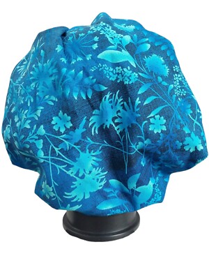 Bouffant surgical scrub hat cap women blue floral 