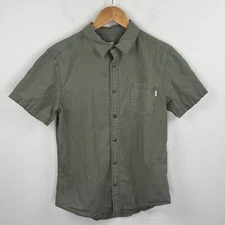 Rhythm Shirt Small Green Solid Button Up Short Sleeve Linen Blend Casual