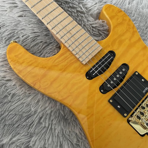 Yellow Totem Chitarra Elettrica Solid Body, Floyd Rose, Doppio Humbucker, Top Acero Fiammato Giallo, Manico Mogano