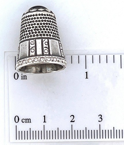 Onyx And Cubic Zirconia Thimble Victorian Style 925 Hallmarked Sterling Silver - Picture 3 of 10