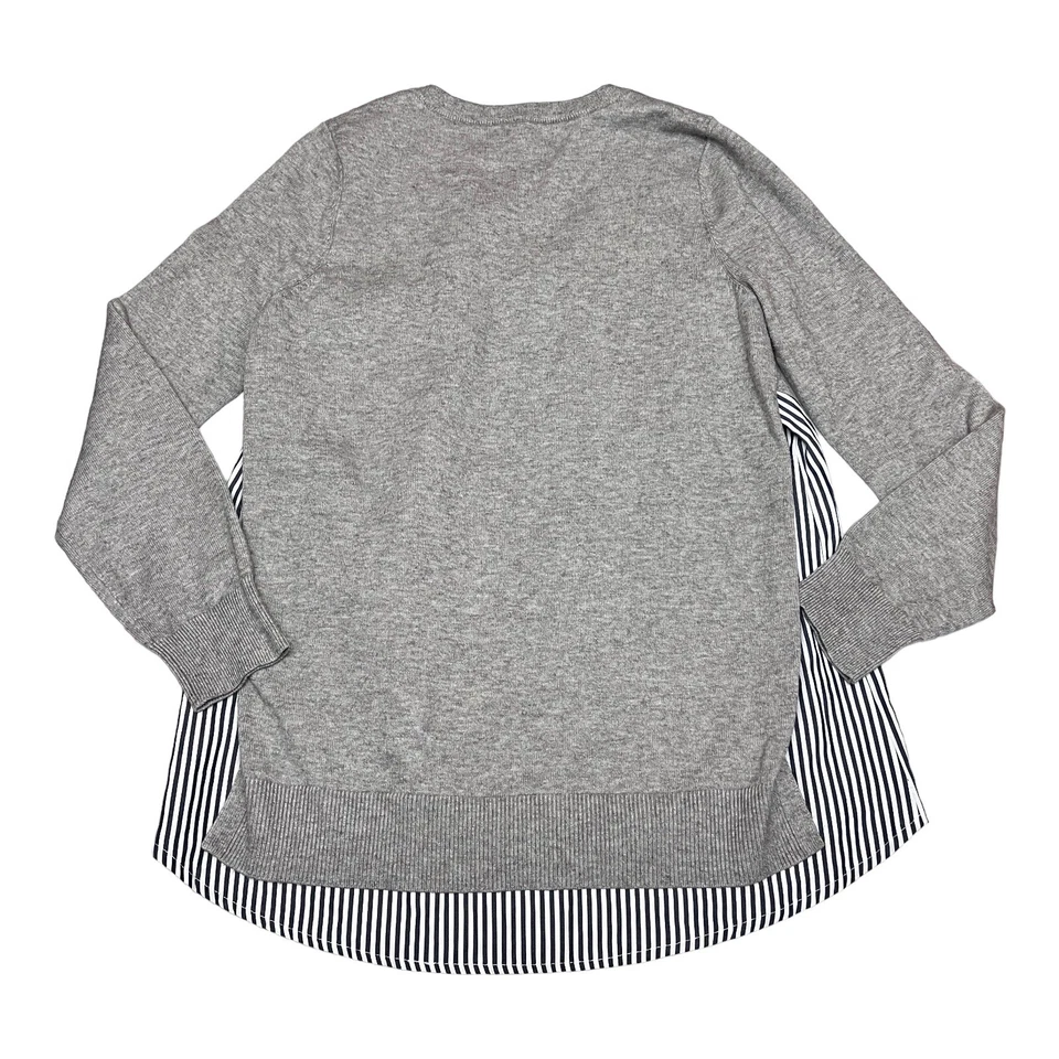 Suéter Pullover Honey Punch Para Mujer M Rayas Gris Cuello en V Capa Náutica Primavera Foto 4 de 4