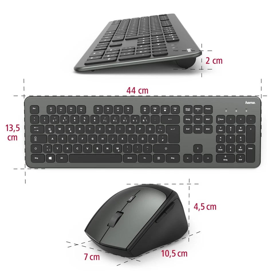 Hama Funk-Tastatur-Maus-Set KMW-700 PC USB QWERTZ kabellos 10m leise slim Schwa. - Bild 4 von 4
