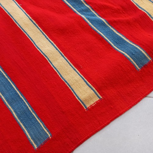 Vintage Handmade Moroccan Red Rug Yellow Blue Stripe Berber Tribal Wool Carpet - Picture 6 of 24