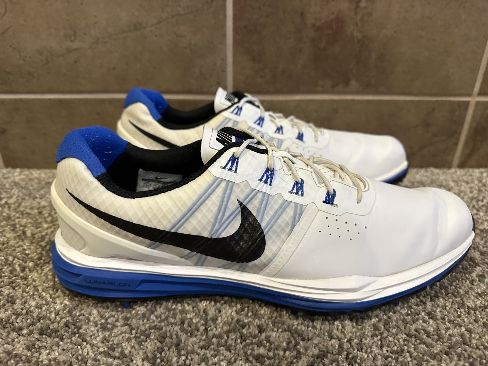 Nike Lunar Control 3 Golf Shoes Spikes White Blue Bla… Gem