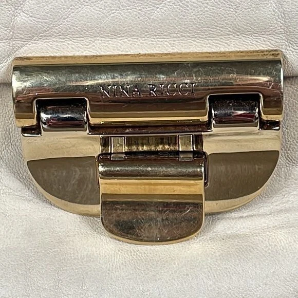 Bolso Cartera de Cuero Nina Ricci Liane Asa Superior Correa para el Hombro Crema Marfil Foto 2 de 4