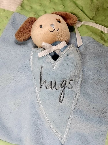 Messages From The Heart Hugs Puppy Dog Security Blanket Baby Tags Blue Green - Picture 2 of 2