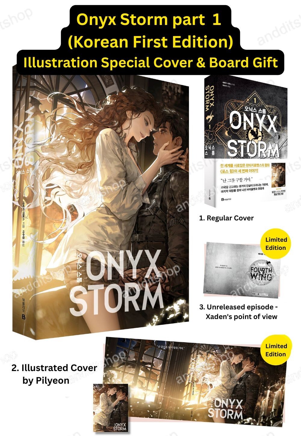 S L1600 Onyx storm, fourth wing rebecca yarros (korean book) art dust jacket limited
