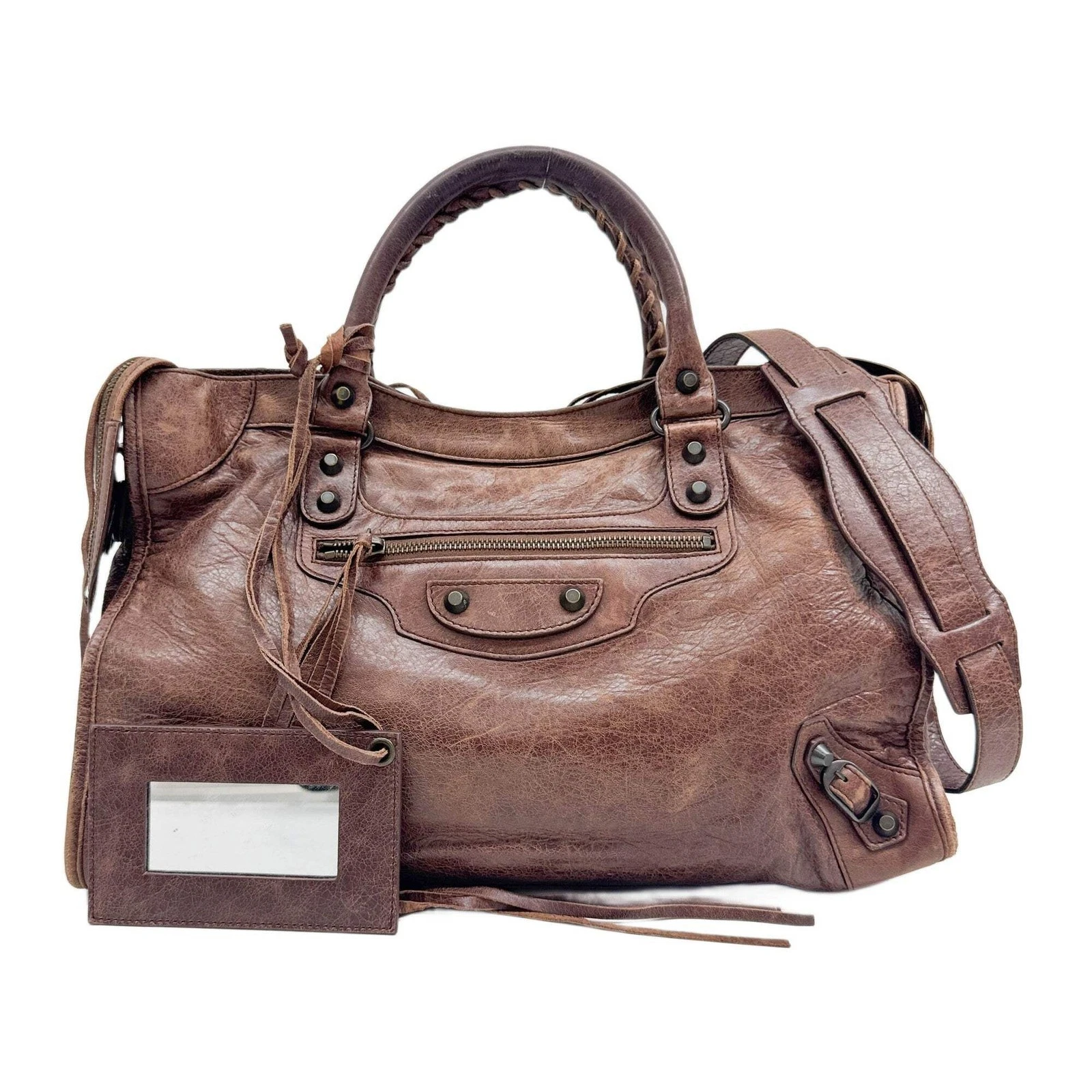 Balenciaga — BALENCIAGA The City Brown Leather Two Way Bag