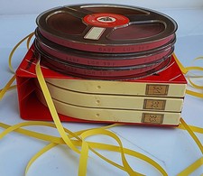 3 St. Spulen 18 cm mit BASF LGR 30P Tonband in roter BASF Schubern Box