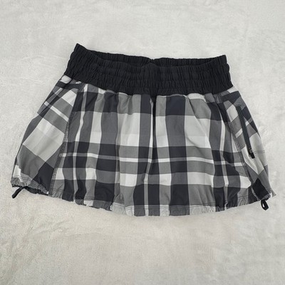 Lululemon Pace Setter Skirt Black & White Plaid Checkered Tracker Skort Womens 8