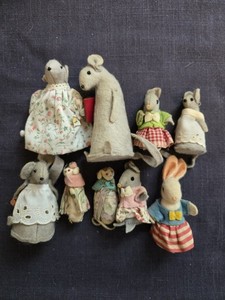 felt mice handmade with clothes dollhouse 1970's