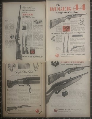 1960s Vintage Lot Of 4 Ruger Carbine Rifle Print Ads - 10/22 .44 Magnum Guns