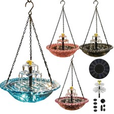 NEW Solar Cascade Hanging Bird Bath Fountain with Glass Bowl Solar Powered