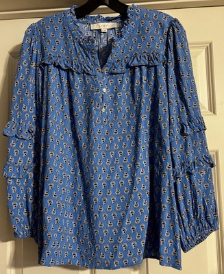 $64.50 LOFT Boho Cottagecore Ruffled Neck Size M Ruffle Long Sleeve