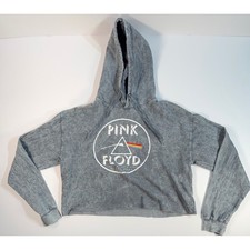 Pink Floyd Dark Side of the Moon Acid Wash Cropped Hoodie Gray Large 1973 Tour