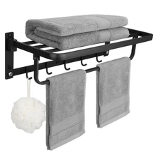 23 Inch Towel Rack with Towel Bar Holder SUS 304 Stainless Steel Foldable Tow...