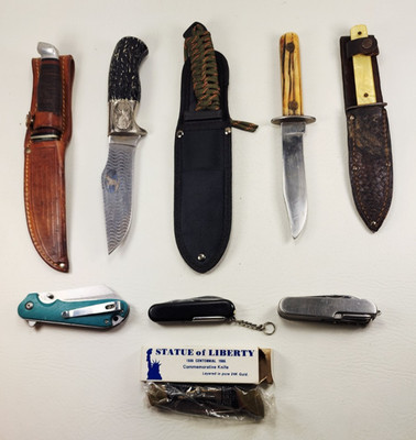 LOT OF 9 PCS! Vintage Knives 3 w/sheaths , 9'' , Swiss , Case, Ozark
