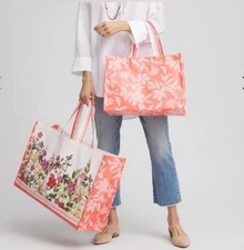 NWT Sealed CHICO’S Reusable Shopping Tote Bag Set Of 2 “Melon Mambo” Floral GWP