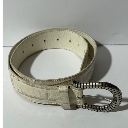 NANNI Made in Italy Vintage White Croc Embossed Leather Belt Silver Buckle - Picture 2 of 10
