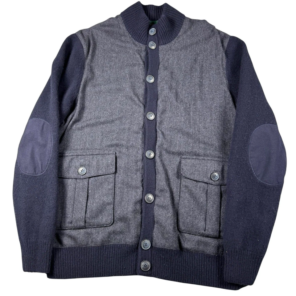 Мужской свитер Alan Paine 44 в елочку кардиган шерсть твид имитация шеи локоть нашивка - Изображение 3 из 4