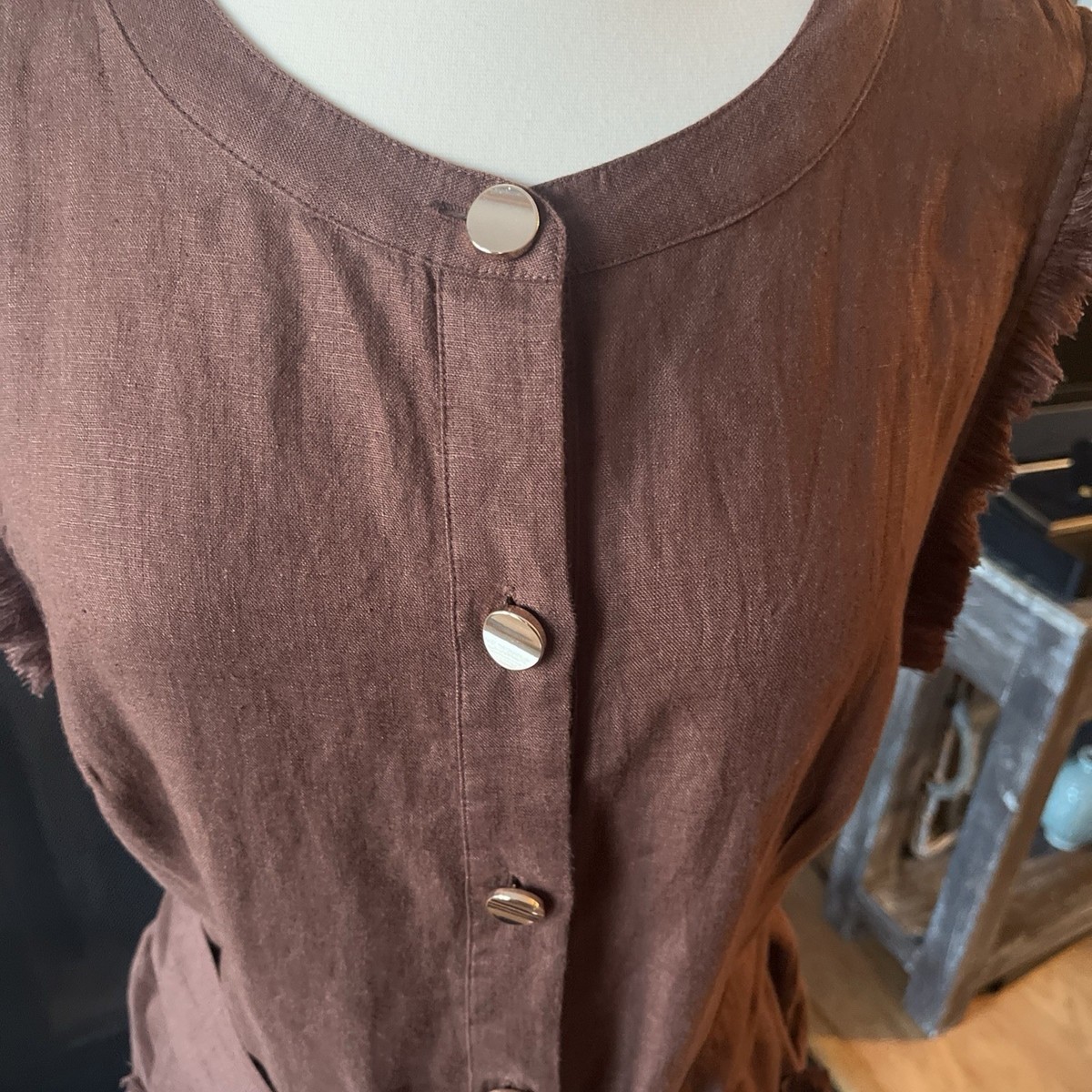J Crew Women's Brown Linen Dress Knee Length Size Large | eBay