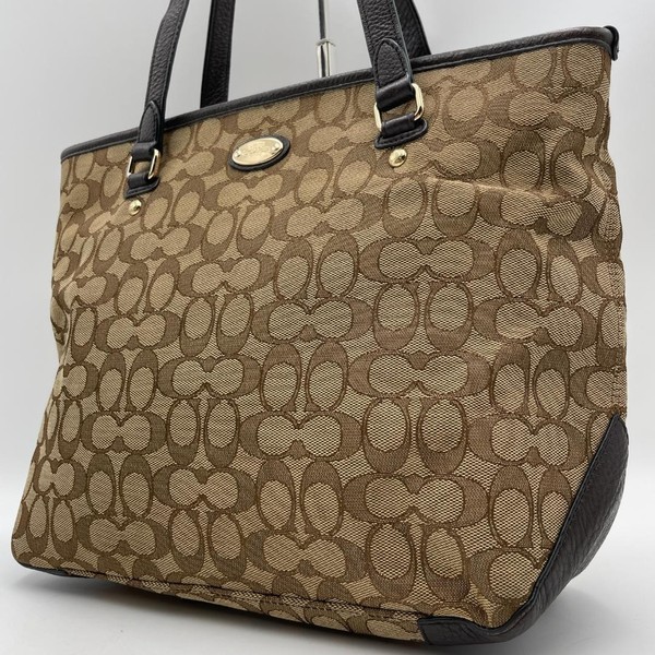 Authentic Coach Canvas Tote Bag, Brown, Signature Design, Fits A4 Size.