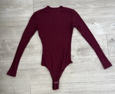 FARM Rio Women  s Burgundy Bodysuit Sz S Long Sleeve Stretchy Soft One-Piece Top