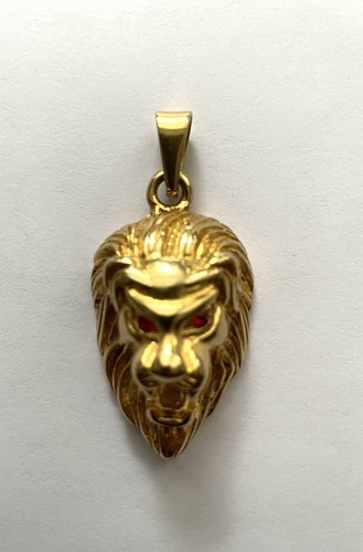14K Gold Plate over Sterling Silver Lion Head Pendant With Ruby Eyes KYQ New - Picture 5 of 5