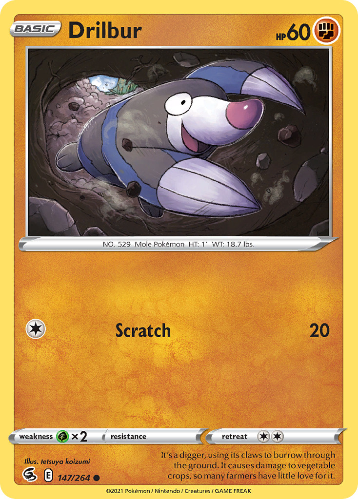 Drilbur 147/264 Fusion Strike Near Mint Reverse Holo Pokemon Card