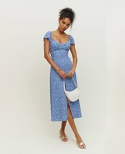 Reformation Baxley Floral Midi Dress Slit Smocked Back Flutter Sleeves Size 12