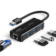 UGREEN USB 3.0 Hub Ethernet Adapter 10 100 1000 Gigabit Network Black