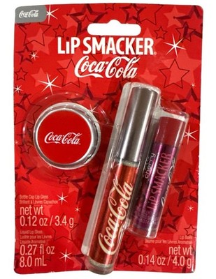 3pc Set Coca-Cola Vintage LIP SMACKER Bonne Bell Lip Balm +Wand Gloss+Bottle Cap