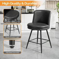 Bar Height Bar Stools with Back Ergonomic Backrest Synthetic Leather Metal Legs