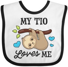 Inktastic My Tio Loves Me With Sloth And Hearts Baby Bib Animals Kids Uncle Love