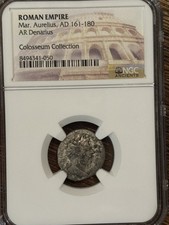 Marcus Aurelius AR Denarius NGC Ancients Colosseum Collection Roman
