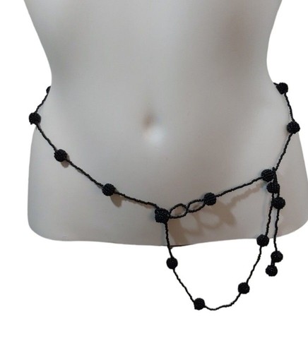 Beaded Vintage Black Waist Hip Boho Hippie Belt Statement Necklace Festival - Picture 6 of 12