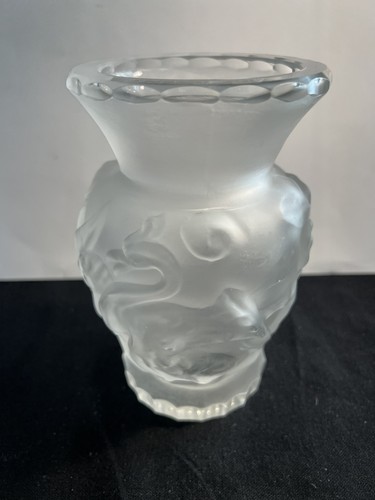 Vintage Bohemian Czech Art Deco 6” Frosted Glass Capricorn Vase Artur Pleva