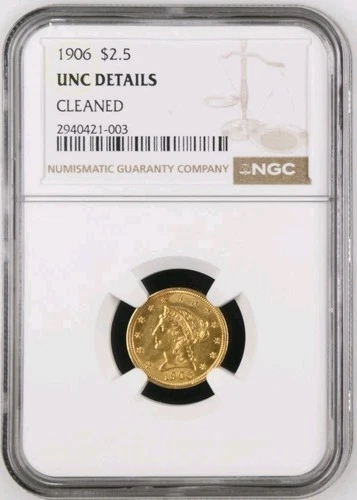1906 $2.50 Gold Liberty Quarter Eagle NGC UNC DETAILS Beautiful Coin!