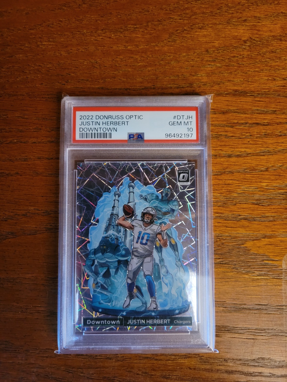 Justin Herbert #DT-JH Football Cards 2022 Panini Donruss Optic Downtown trading card — raw and PSA graded price guide