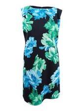 Tahari ASL Women's Plus Size Printed Scuba Sheath Dress (24W, Black/Blue/Green)