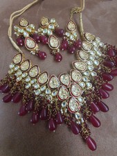Indian jewellery set SALE glass beads kundan meenakari necklace earrings teeka