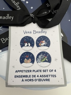 Vera Bradley NWT Appetizer Plate Set of 4 WINTER 22 MEDLEY Snow Globe Collection
