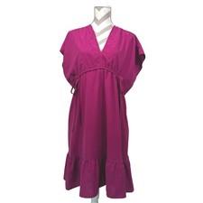 Dokotoo Women's Dress, Size L, Pink Adjustable Waist, V Neck Ruffle Hem, NWT