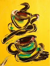 COFFEE BAR RESTAURANT COCKTAILS Original Oil Painting  Stretched Canvas