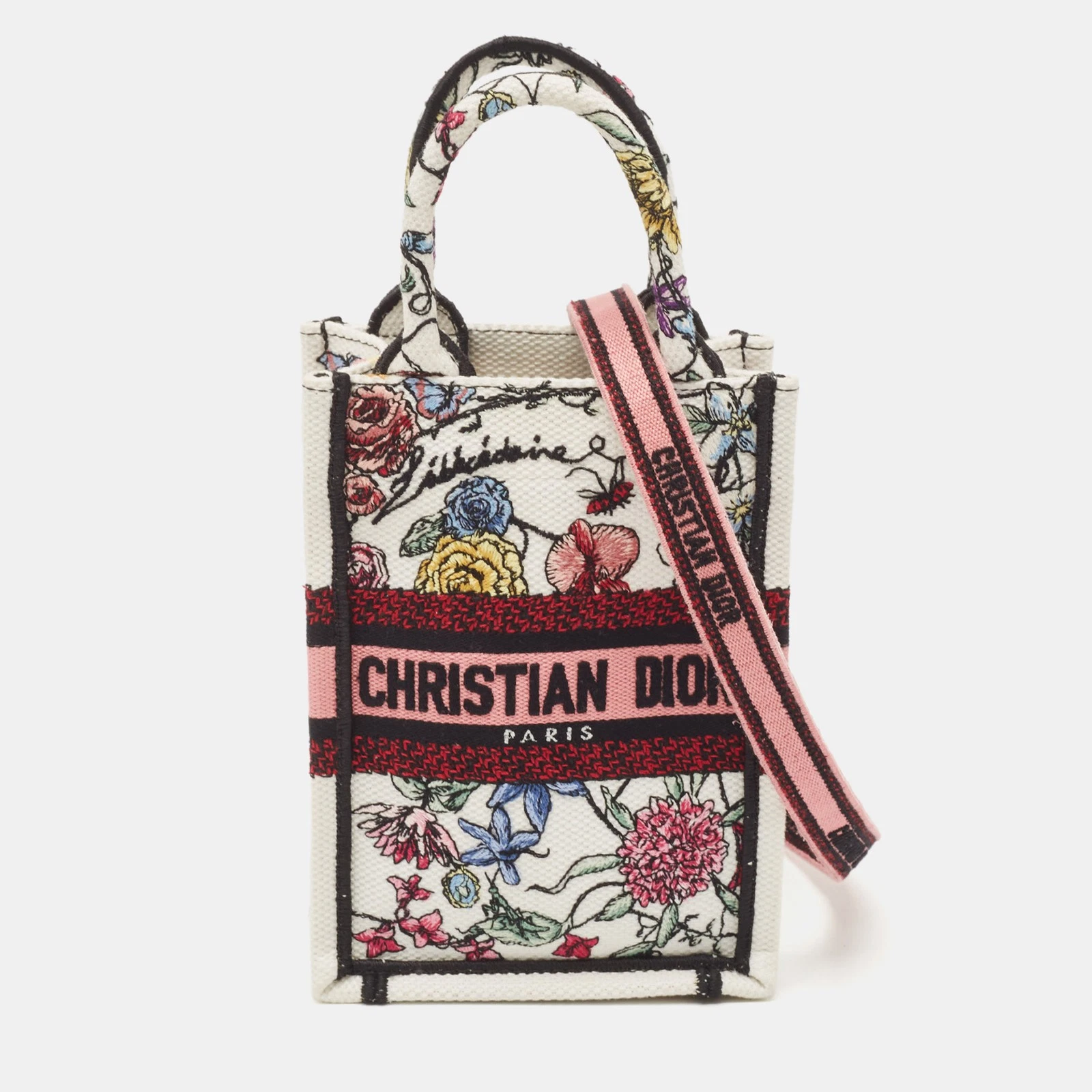 Sac fourre tout annuaire téléphonique Dior en toile multicolore brodée de fleurs