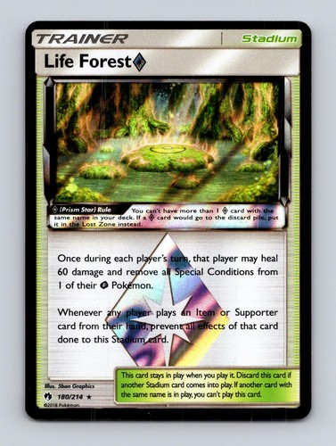Life Forest ◇ 180/214 Prism Star Rare Lost Thunder Pokemon Holo NM