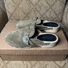 KATE CATE Allegra Suede Calfskin Clog Made In Italy EU 38 US 8 Excellent